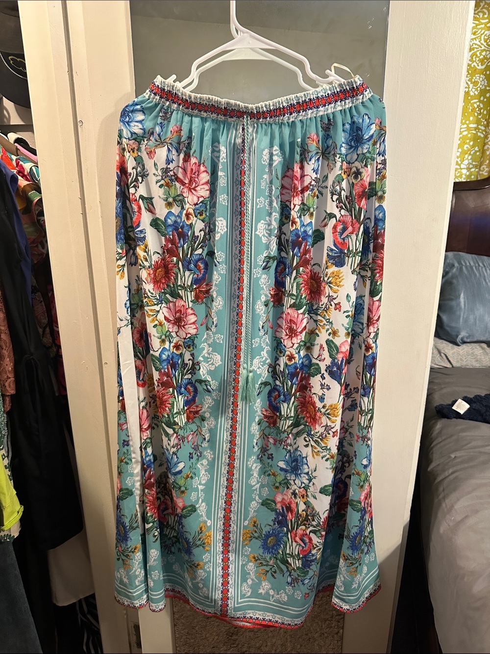 Umgee Aqua Maxi Skirt with Multicolor Floral Print
